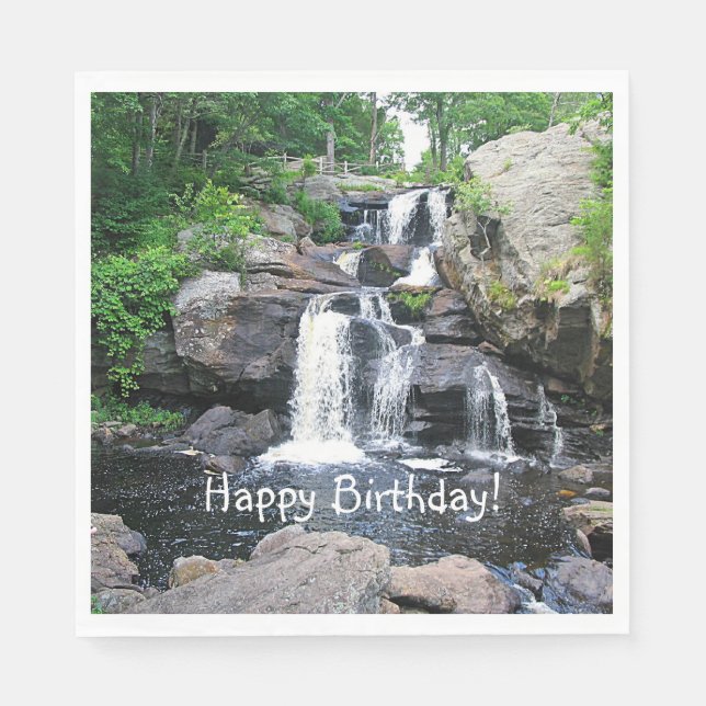 Waterfall Happy Birthday Napkin (Front)