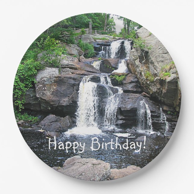 Waterfall Happy Birthday Paper Plate (Front)