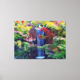 Waterfall in a Japanese garden Canvas Print