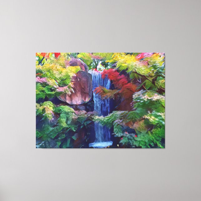Waterfall in a Japanese garden Canvas Print (Front)