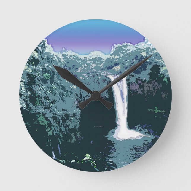 Waterfall in Digital Art Round Clock (Front)