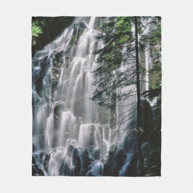 Waterfall in forest, Oregon Fleece Blanket (Front)