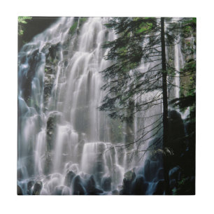 Waterfall in forest, Oregon Tile