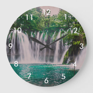Waterfall in green forest large clock