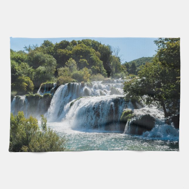 Waterfall in Krka National Park - Dalmatia,Croatia Tea Towel (Horizontal)