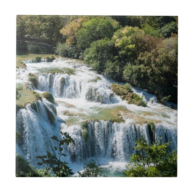 Waterfall in Krka National Park - Dalmatia,Croatia Tile (Front)