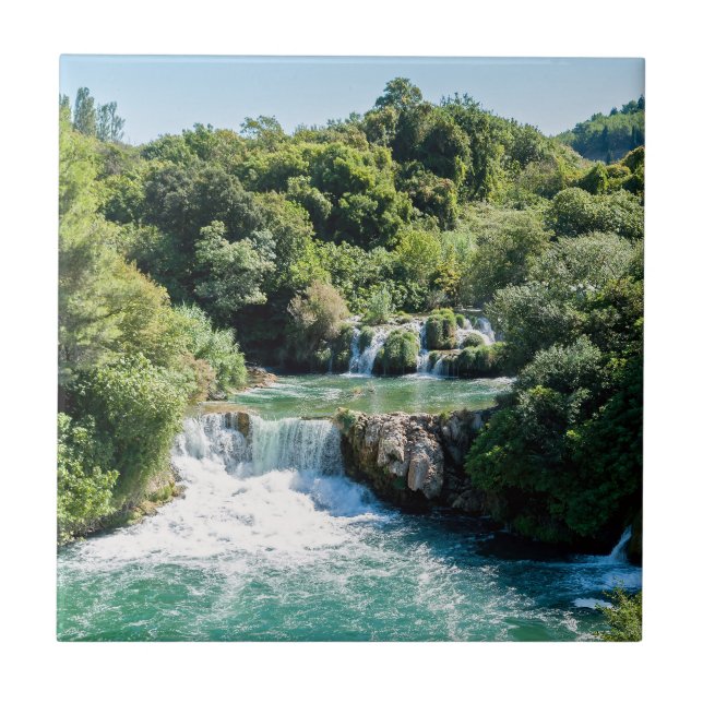 Waterfall in Krka National Park - Dalmatia,Croatia Tile (Front)