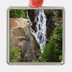Waterfall in Mount Rainier National Park Metal Tree Decoration