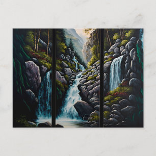 Waterfall in oils print - triptych postcard