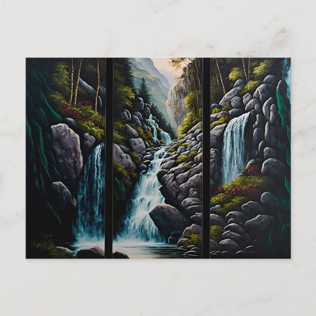 Waterfall in oils print - triptych postcard (Front)