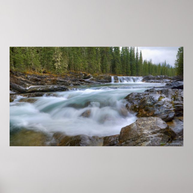 Waterfall In Sheep River In Rocky Mountains Poster (Front)
