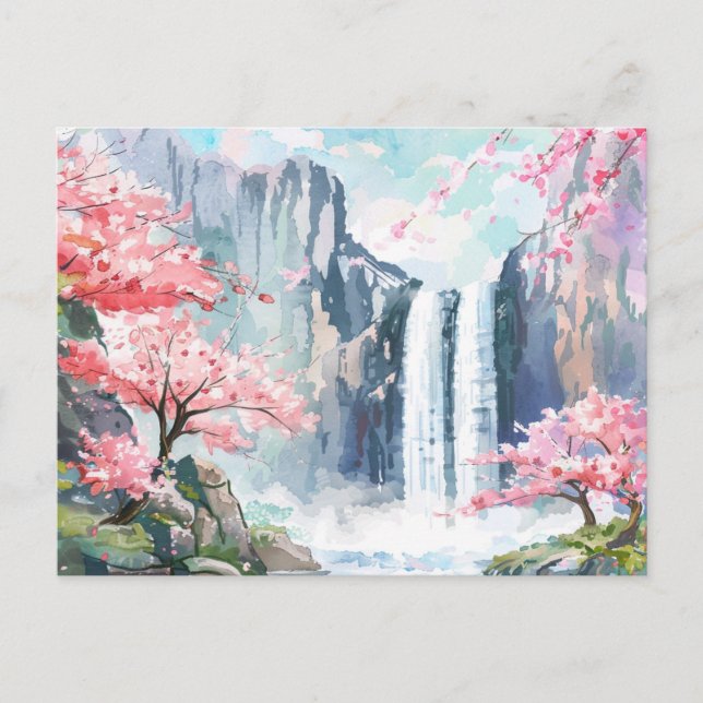 Waterfall in Spring Postcard (Front)