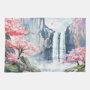 Waterfall in Spring Tea Towel