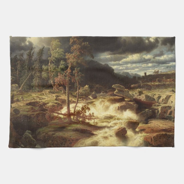 Waterfall in Sweden (by Marcus Larson) Tea Towel (Horizontal)