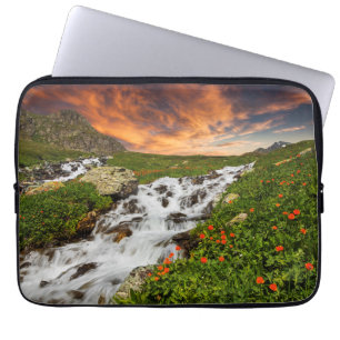 Waterfall in the Mountains with Flowers Laptop Sleeve