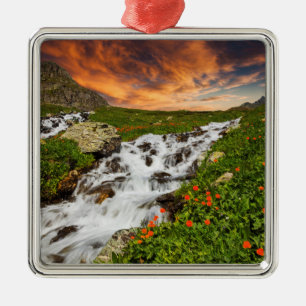 Waterfall in the Mountains with Flowers Metal Tree Decoration