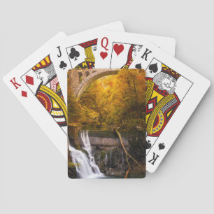 Waterfall in Vintgar Gorge canyon in autumn Playing Cards
