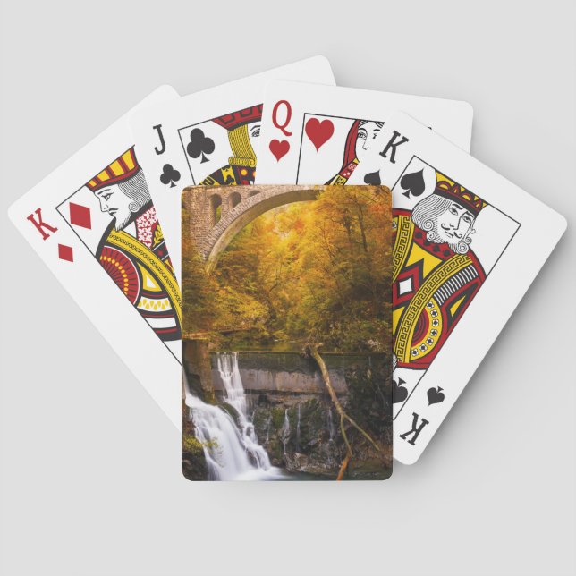 Waterfall in Vintgar Gorge canyon in autumn Playing Cards (Back)