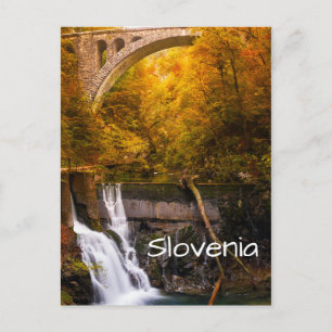 Waterfall in Vintgar Gorge canyon in autumn Postcard
