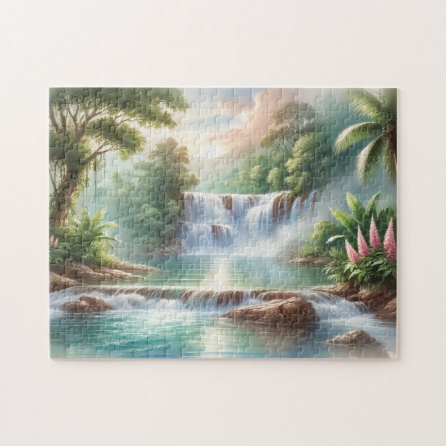 "WATERFALL in WATERCOLOR" JIGSAW PUZZLE (Horizontal)
