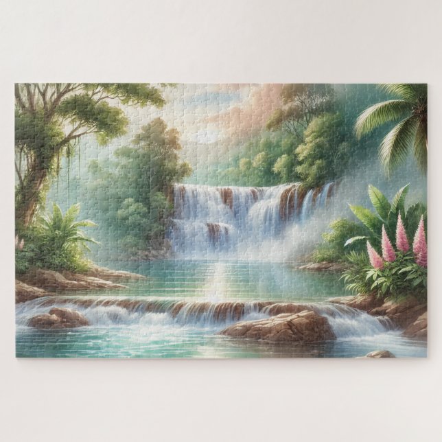 "WATERFALL in WATERCOLOR" JIGSAW PUZZLE (Horizontal)