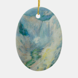 Waterfall in Yellowstone by Twachtman, Vintage Art Ceramic Tree Decoration