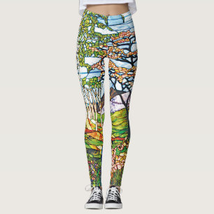 Waterfall Iris Birch Tiffany Stained Glass Vintage Leggings