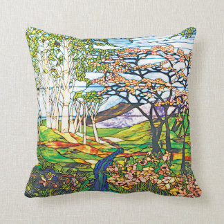 Waterfall Iris Birch Tiffany Stained Glass Window Cushion