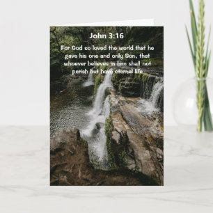 Waterfall John 3:16 Bible Verse Greeting Card