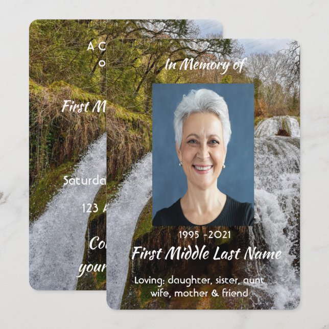 Waterfall Landscape  Celebration  Life Service Invitation (Front/Back)