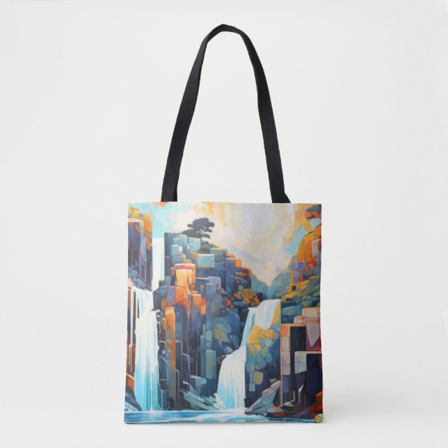 Waterfall Landscape Concept Abstract Colourful Art Tote Bag (Front)