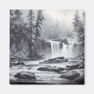 Waterfall Landscape Nature Adventure Ink Sketch Magnet