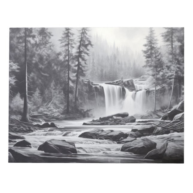 Waterfall Landscape Nature Adventure Ink Sketch  Notepad (Front)