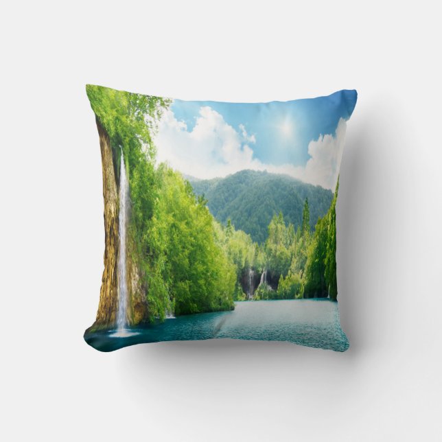 Waterfall Landscape Throw Cushion (Front)