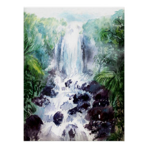 waterfall landscape watercolor wall art decor