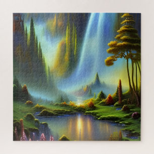 Waterfall Mountain Valley Jigsaw Puzzle