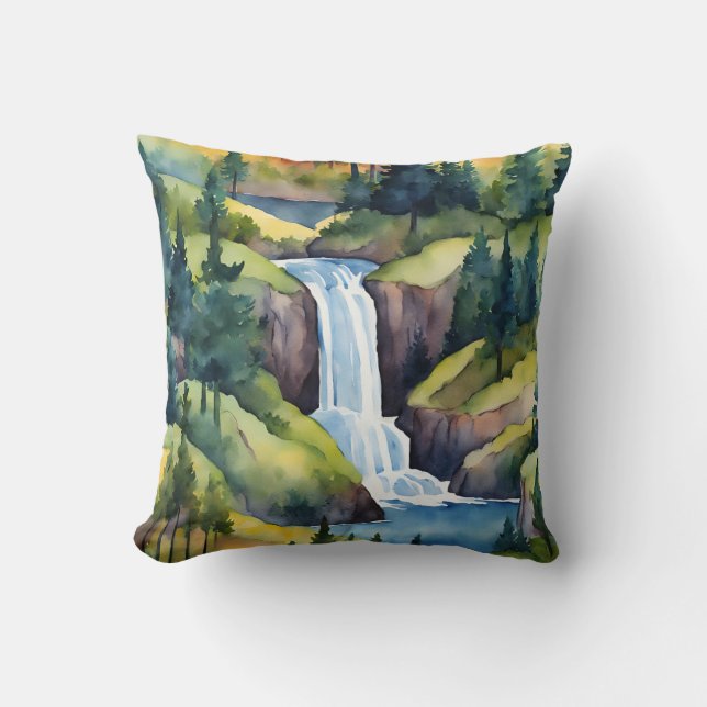 Waterfall Mountains Trees Nature Country Art Cushion (Front)