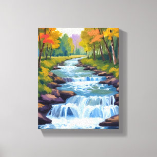 Waterfall Nature Landscape Painting Canvas Print