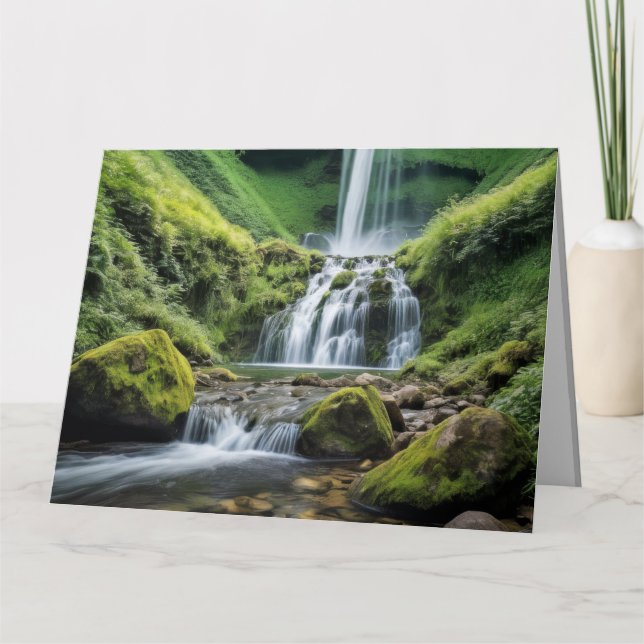 Waterfall Nature Outdoors Landscape Calm Peaceful  Card (Front)