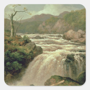 Waterfall on River Neath, South Wales Square Sticker