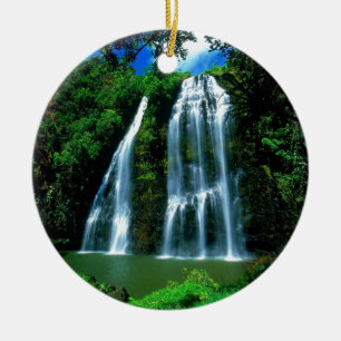 Waterfall Opaekaa Kauai Hawaii Ceramic Tree Decoration