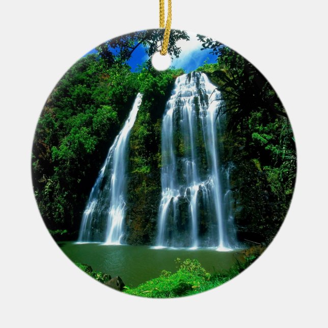 Waterfall Opaekaa Kauai Hawaii Ceramic Tree Decoration (Front)