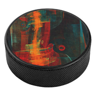 Waterfall Orange Red Blue Abstract Art Hockey Puck
