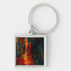 Waterfall Orange Red Blue Abstract Art Key Ring