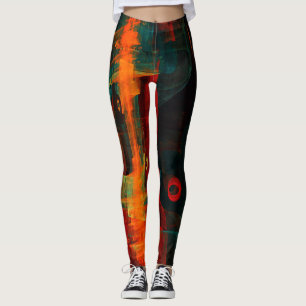 Waterfall Orange Red Blue Abstract Art Leggings