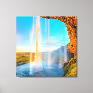 Waterfall Over Rocks Nature Photography Peaceful Canvas Print