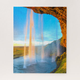 Waterfall Over Rocks Nature Photography Peaceful Jigsaw Puzzle