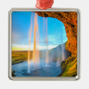 Waterfall Over Rocks Nature Photography Peaceful Metal Tree Decoration