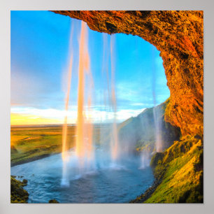 Waterfall Over Rocks Nature Photography Peaceful Poster