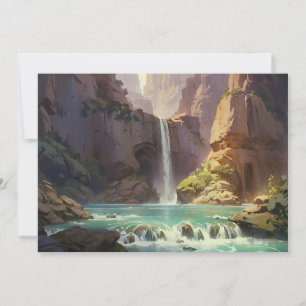 Waterfall Painting Mountains Colourful Water Strea Holiday Card